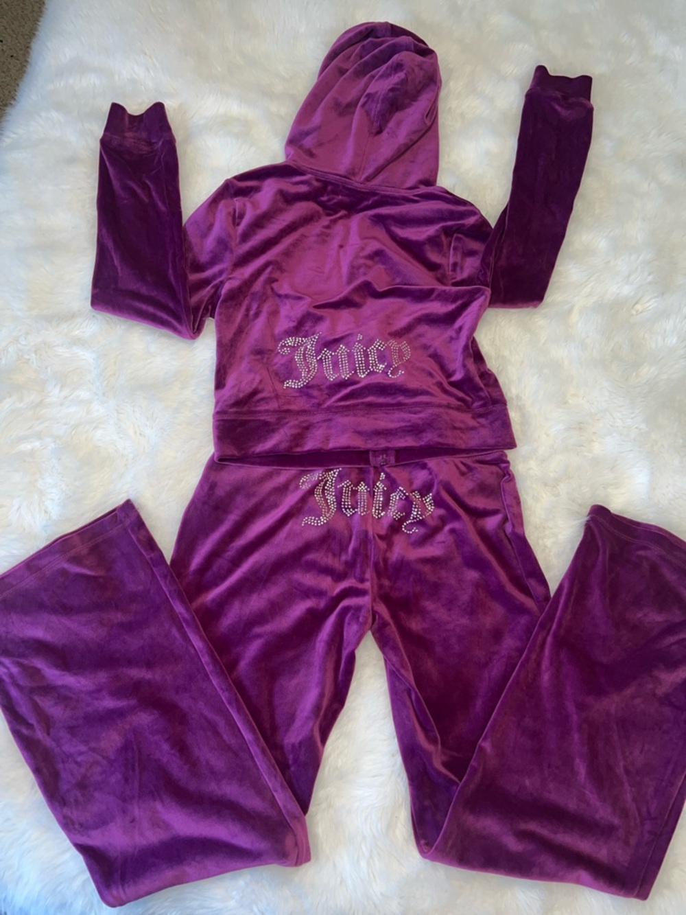 Medium Juicy Couture Purple Velour Crystal Logo Hoodie & Pants Set